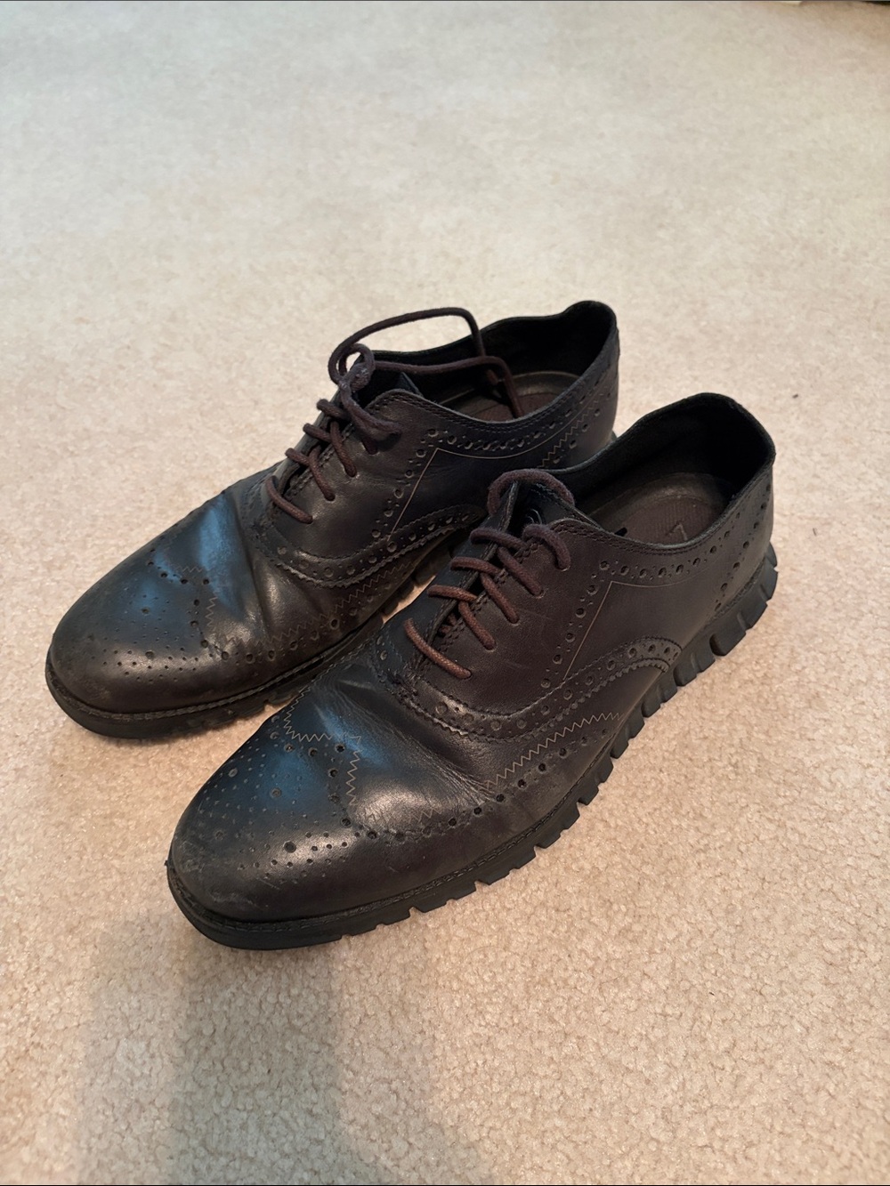 Cole Haan Brown Leather Brogue Derbys with Lug Sole